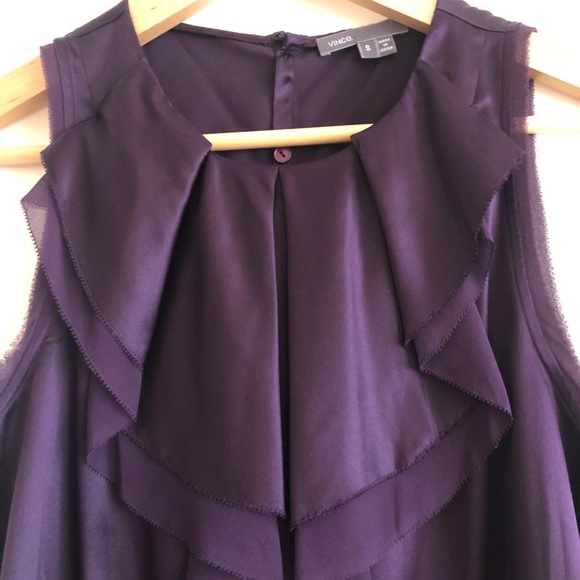 VINCE Sleeveless Stretch Silk Ruffle Top Purple Size Small - Picture 3 of 9